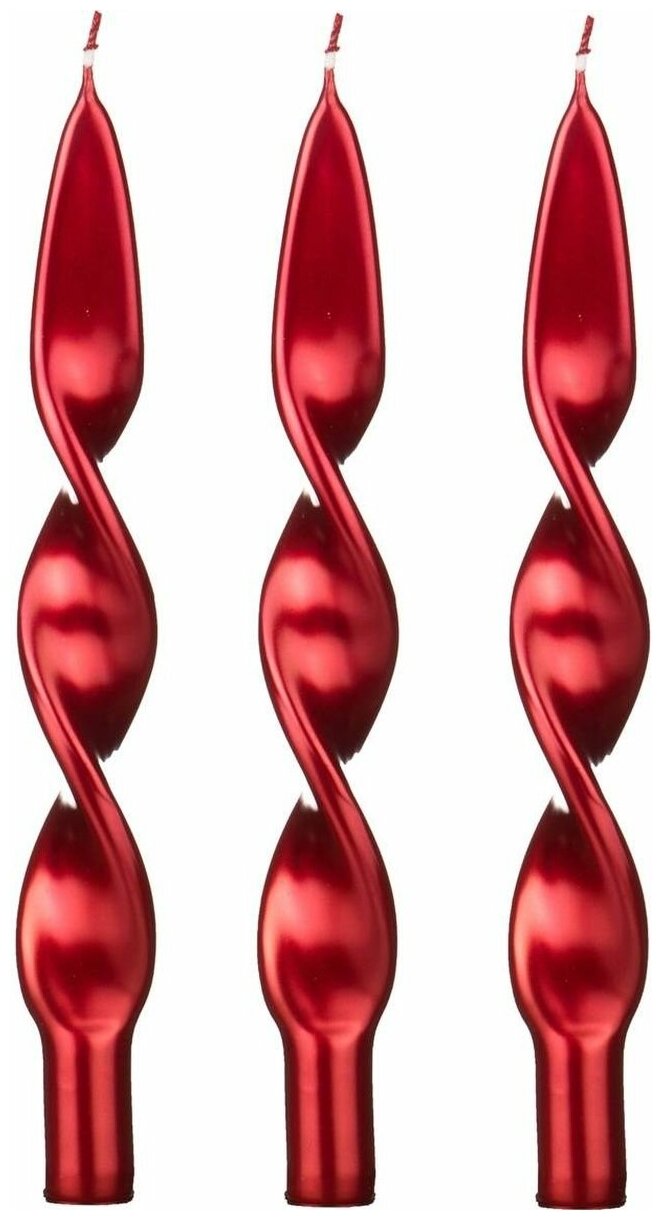 Набор свечей (3 шт) красный металлик н 27 см Adpal (348-304)