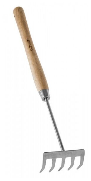 Грабельки Зубр "Эксперт" из нержавеющей стали, деревянная ручка из ясеня, 5 прямых зубцов, 88x65x480мм 4-39473 - фотография № 2