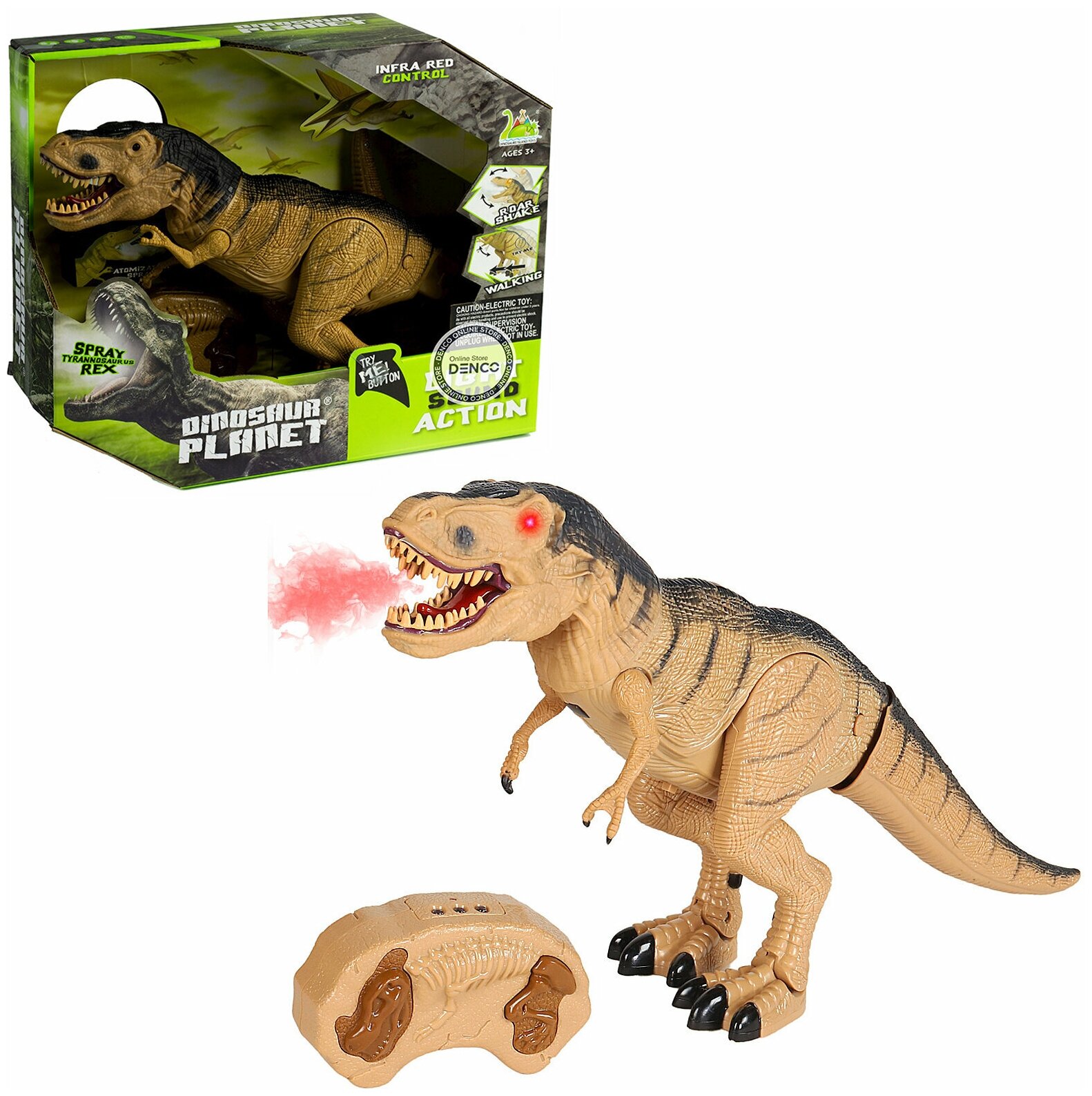 Радиоуправляемая игрушка для мальчика динозавр Тираннозавр REX со световыми и звуковыми эффектами, с функцией пара, бежевый, в подарок для ребенка