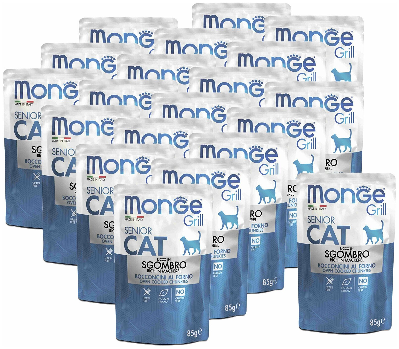 Monge Cat Grill Pouch паучи для пожилых кошек эквадорская макрель 85г х 20 шт.