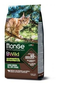 Monge Cat BWild GRAIN FREE беззерновой корм из мяса буйвола для крупных кошек всех возрастов 1,5 кг - фотография № 11