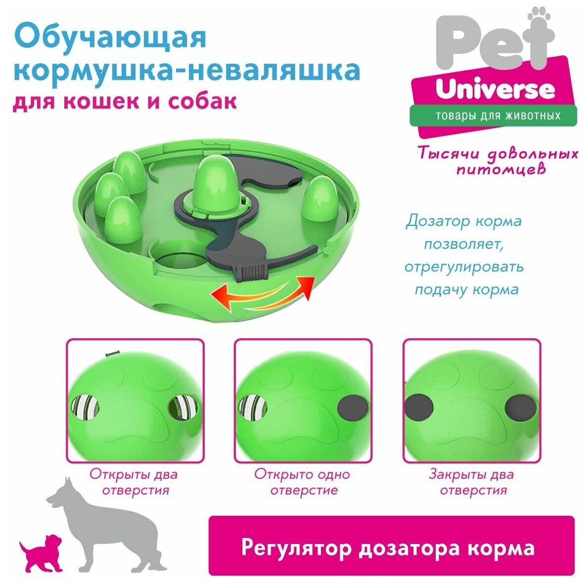 Развивающая игрушка для собак и кошек Pet Universe, головоломка, обучающая неваляшка кормушка дозатор, для медленной еды и лакомств, IQ PU1006GN - фотография № 6