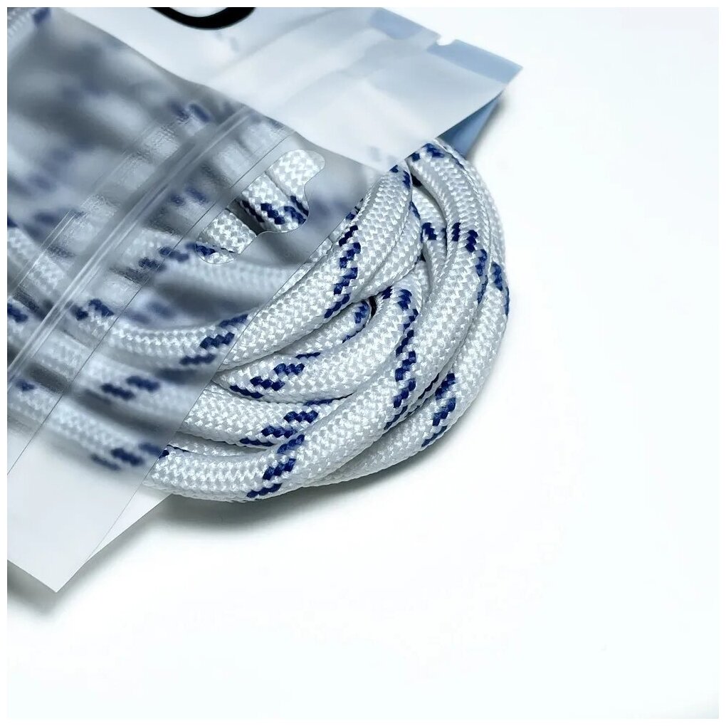 Шнурки для обуви LENKO белые с синими вкраплениями 140 см, 5 мм, 1 пара, полиэстер — фото 1