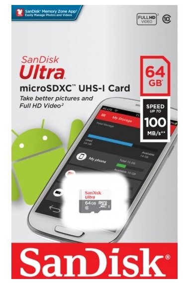 Карта памяти Sandisk Ultra micro SDXC 64Gb Class 10 UHS-I (100/10 MB/s)