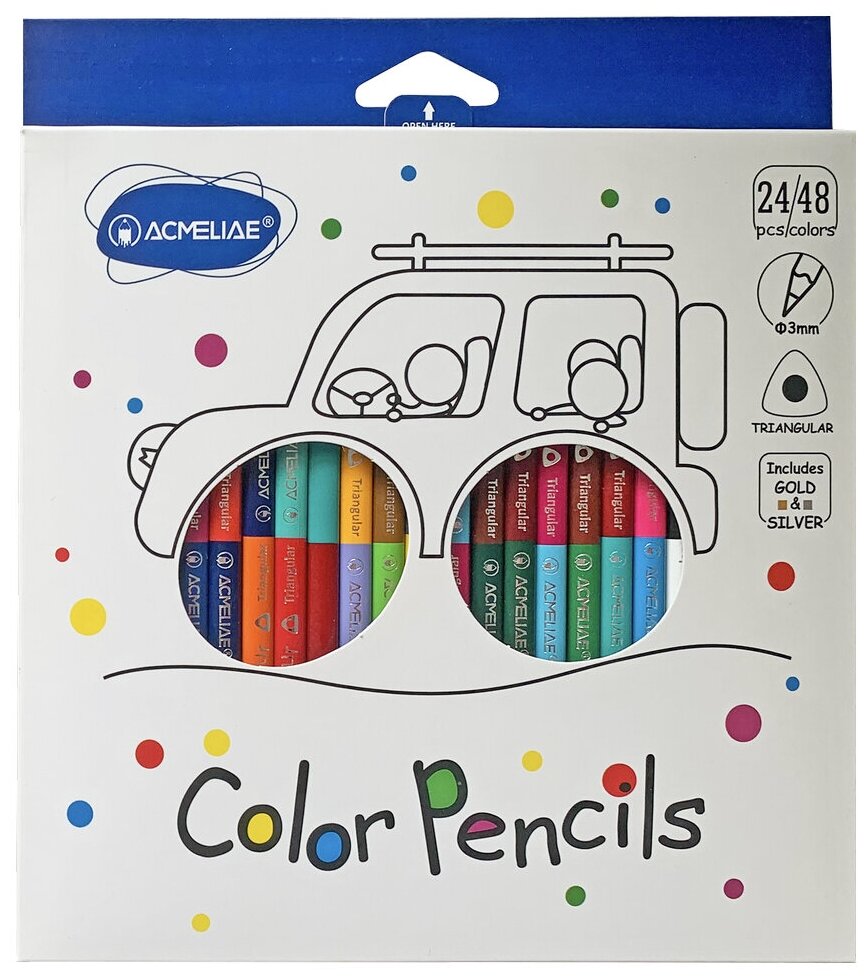 Цветные карандаши двухцветные трехгранные для рисования ACMELIAE Color Pencils, 48 цветов