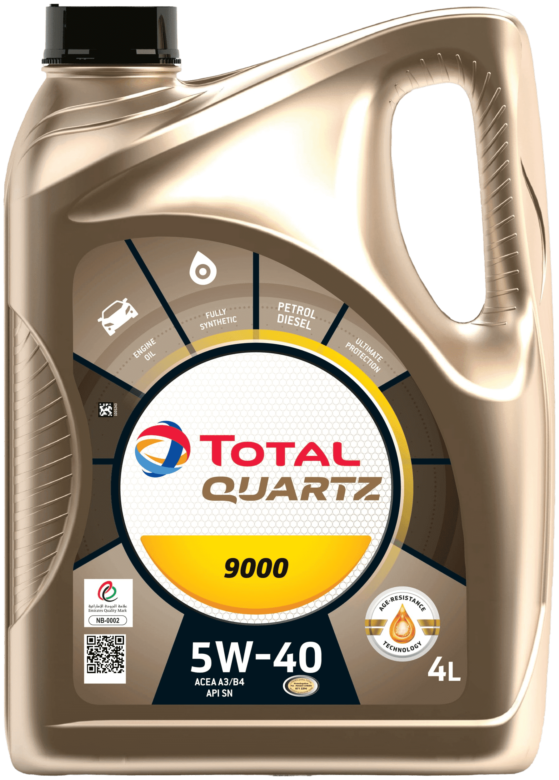 Синтетическое моторное масло TOTAL Quartz 9000 5W40, 4 л