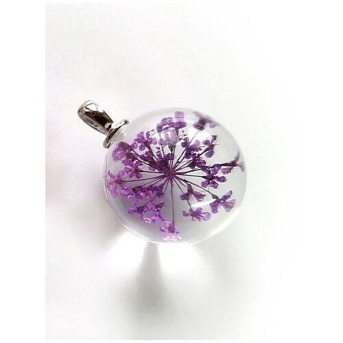 фото Прозрачный кулон в виде шара из стекла со снытью фиолетовый solodstudio