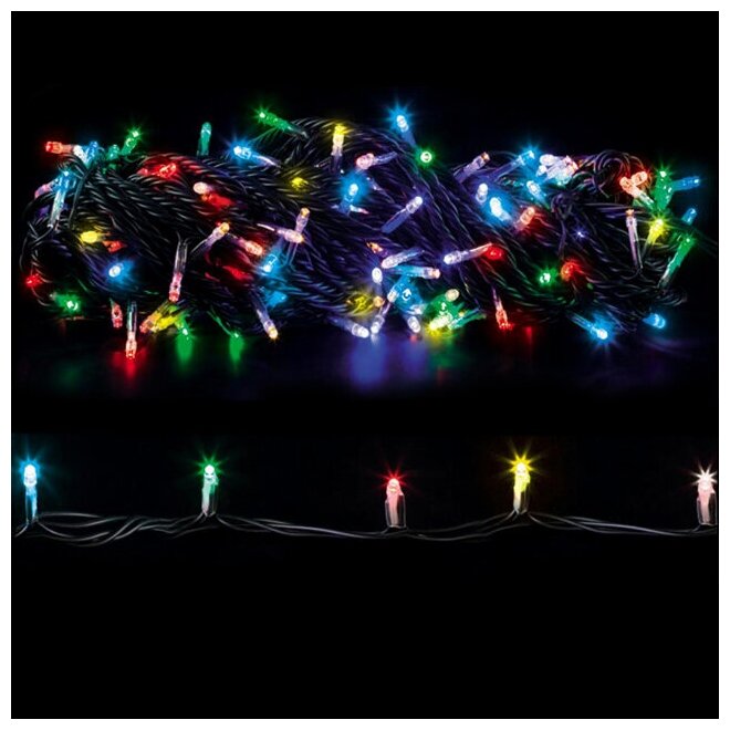 Торг Хаус Светодиодная гирлянда 20 м, 200 разноцветных RGB LED с быстрой сменой цветов, зеленый ПВХ, соединяемая, IP44 L-200L/F-RGB