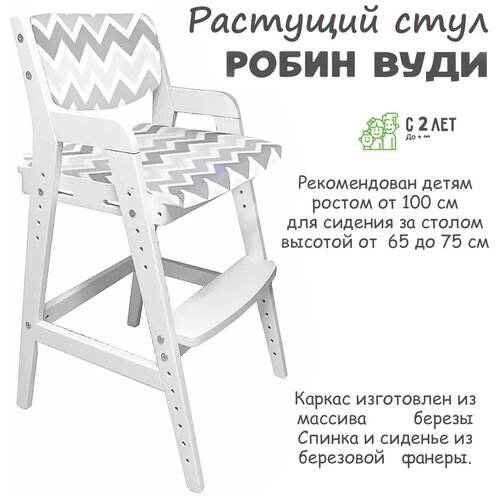Детский растущий стул Вуди с подушками (38 Попугаев), цвет Белый/зигзаг