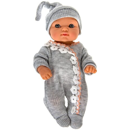 Пупс 1TOY Baby Doll в сером трикотажном комбинезоне и шапочке, 20 см, Т22488