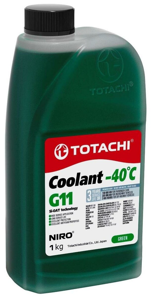 Охлаждающая Жидкость TOTACHI NIRO Coolant Green -40C G11 1кг