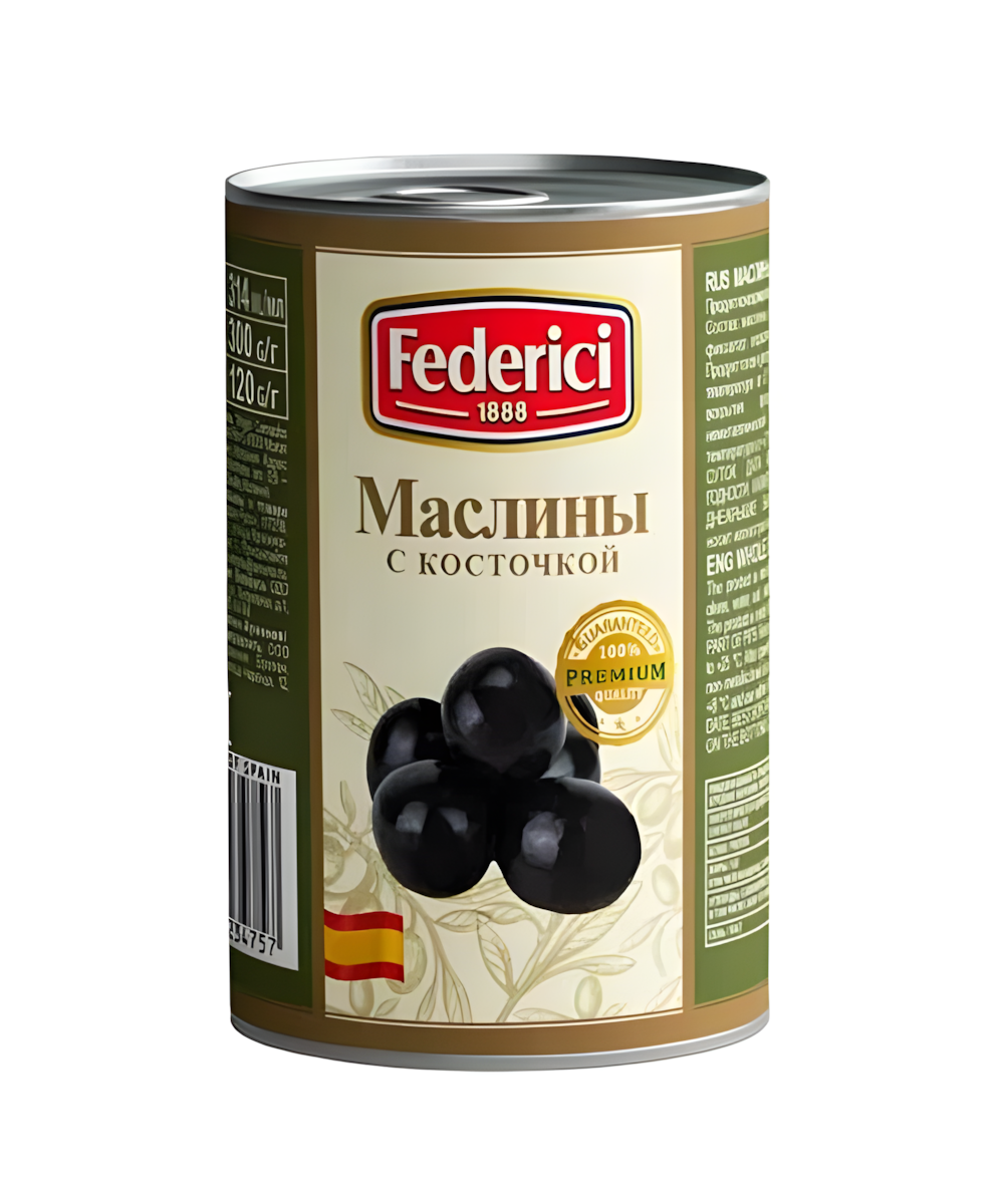 Federici Маслины в рассоле с косточкой, 300 г, 12 шт.