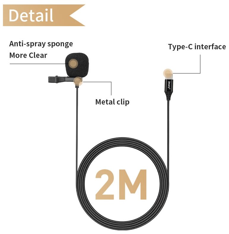 Всенаправленный петличный микрофон Jmary MC-R5 с наушником 35 mini jack 3м