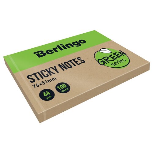 Самоклеящийся блок Berlingo Green Series, 76*51мм, 100л, крафтовая бумага, 12 шт. в упаковке