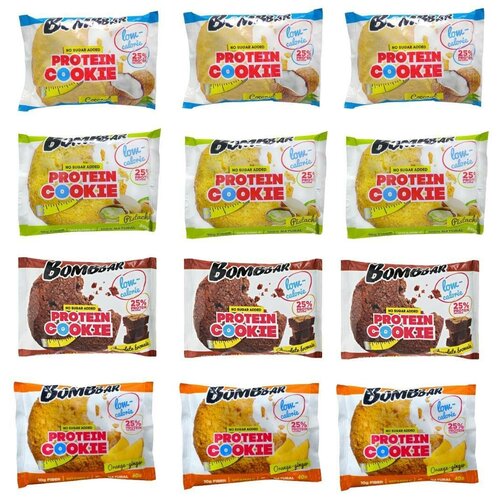 Протеиновое низкокалорийное печенье Bombbar Без сахара Микс: Кокос, Фисташка, Брауни, Апельсин 40 г (12 шт)