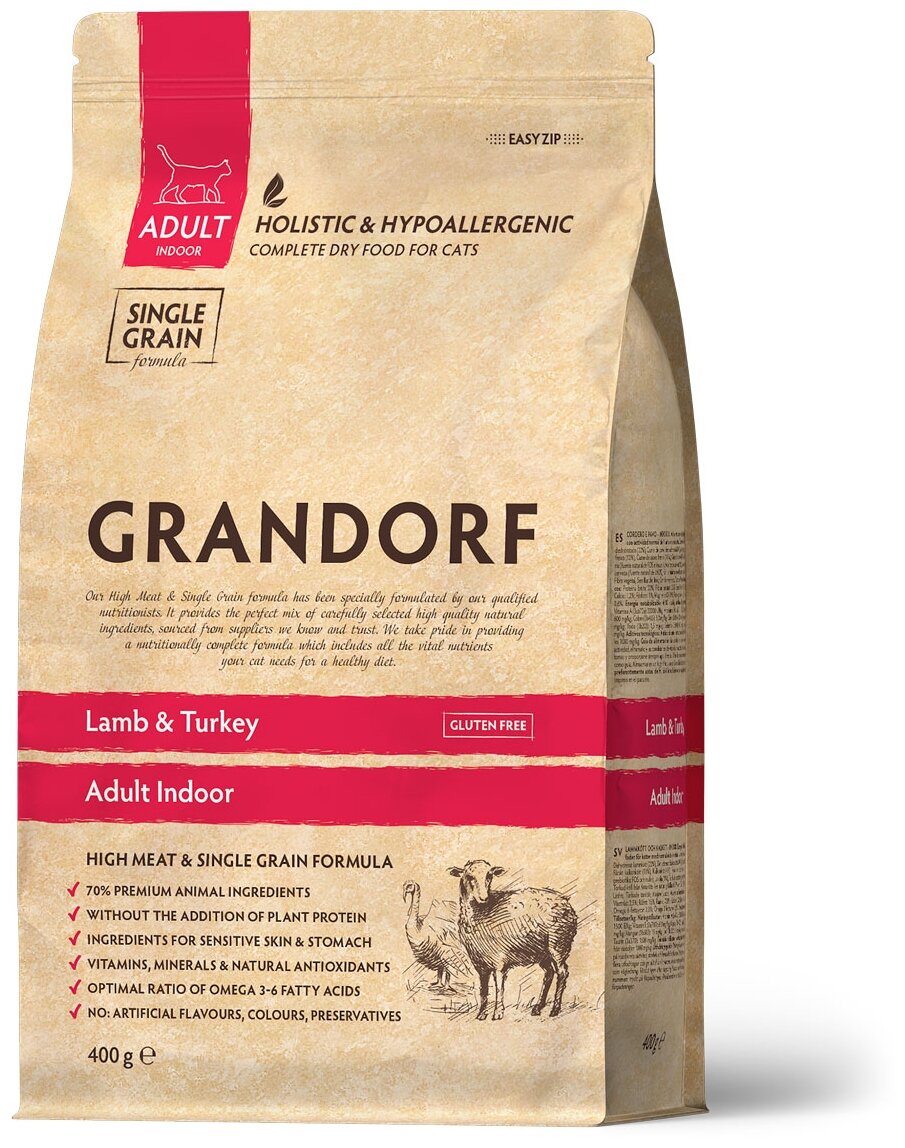 Grandorf корм для домашних кошек, ягненок с индейкой 400 гр