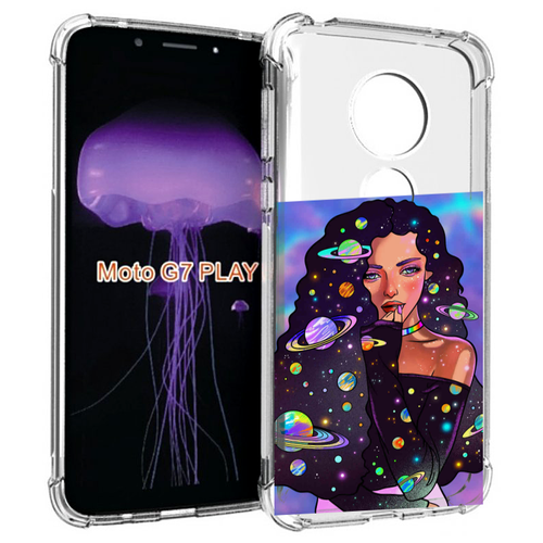 Чехол MyPads девушка-с-планетами-в-волосах женский для Motorola Moto G7 Play задняя-панель-накладка-бампер