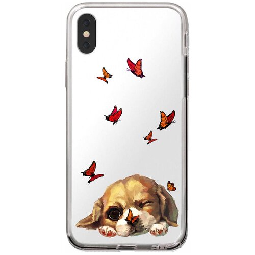 Силиконовый чехол Mcover для Apple iPhone X с рисунком Щенок и бабочки силиконовый чехол mcover для apple iphone x с рисунком хороший щенок