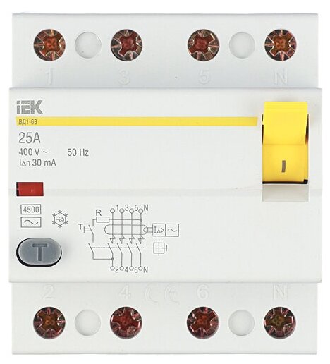 УЗО IEK ВД1-63 (MDV10-4-025-030) 25А 30 мА 4P тип АС 4,5 кА