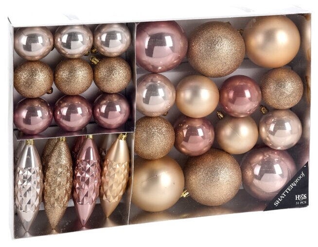 Koopman Набор пластиковых шаров Charmic - Жемчужное золото 5-12 см, 31 шт CAN207310