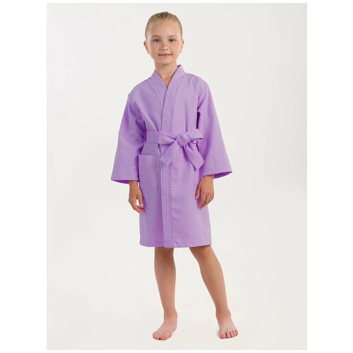 фото Халат вафельный детский bio-textiles кимоно размер 30 сиреневый для девочки