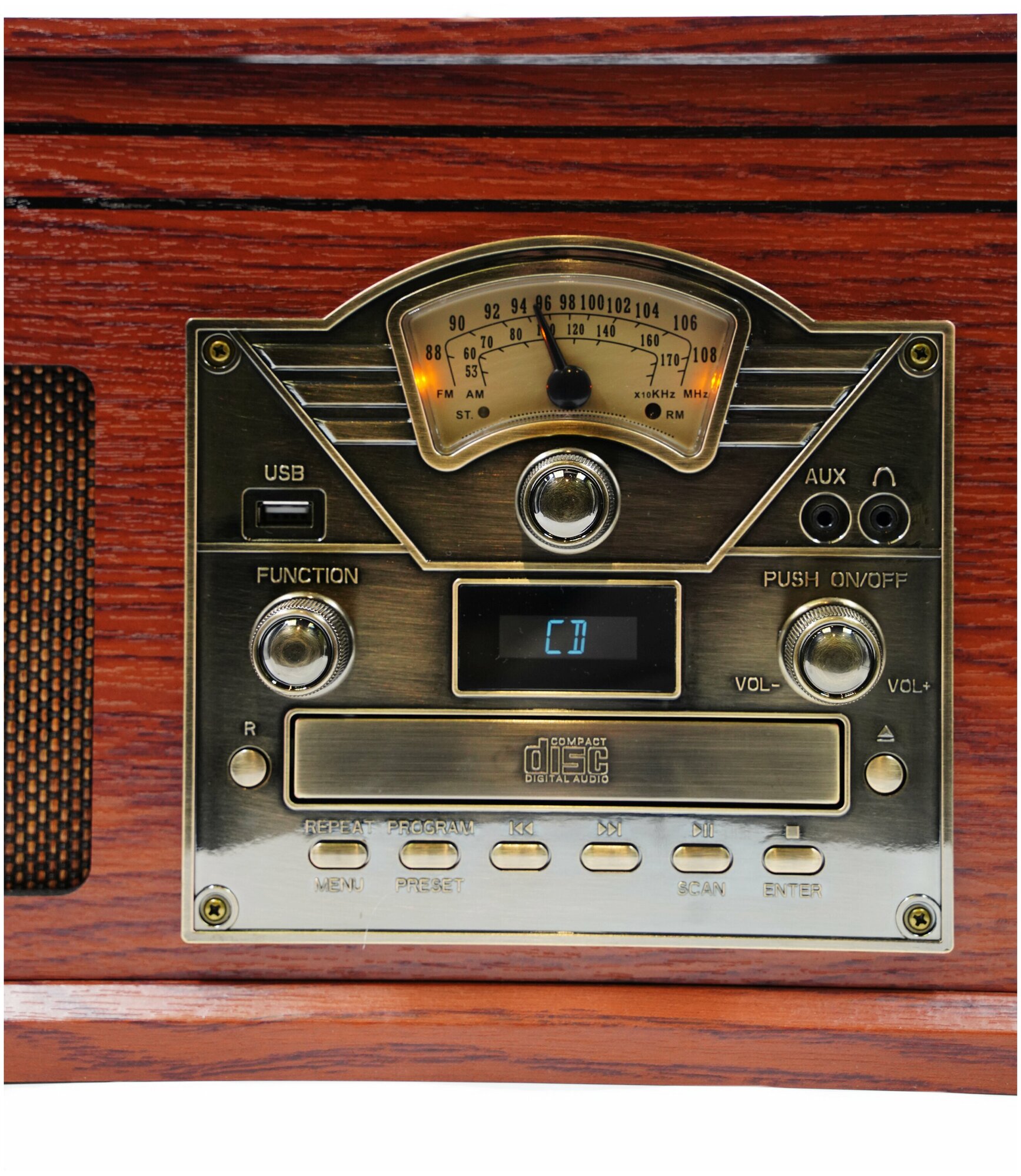 Мультимедийный музыкальный центр Audio-Retro RP-192/Проигрыватель виниловых дисков с CD/MP3/USB/Aux-In/Bluetooth/Радиоприемник AM/FM/Кассетный маг-фон