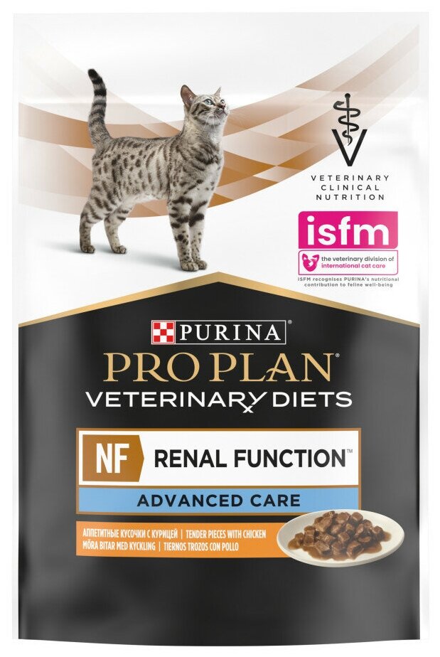 Purina Pro Plan Veterinary Diets NF Renal Function Advanced Care влажный корм для кошек для поддержания функции почек с курицей в паучах, 85 г х 10 шт