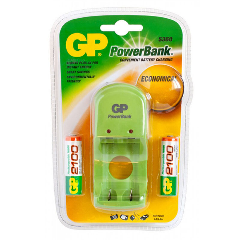 Зарядное уст-во GP PowerBank (NiMh, AA/AAA) +AAx2шт. аккум.