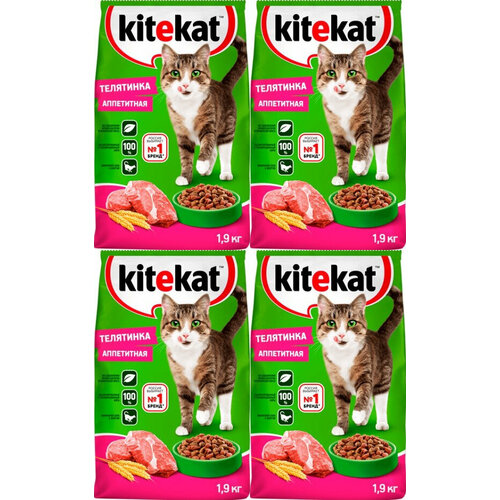 Kitekat Корм сухой для кошек Телятинка аппетитная 1,9кг,4 шт