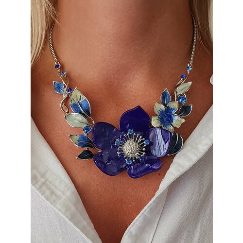 Комплект бижутерии серьги колье стекло эмаль размер кольецепочки 50 см голубой 2702₽