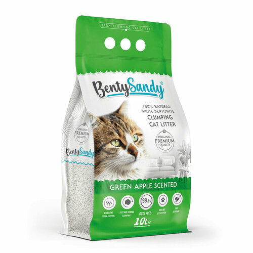 BentySandy Green Apple наполнитель для кошачьего туалета комкующийся глиняный с ароматом зеленого яблока - 87 кг 10 л 1050₽