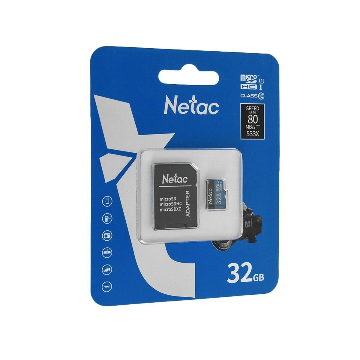 Карты памяти Netac Карта памяти 32ГБ Micro-SDHC Netac C10 адаптер Чёрный