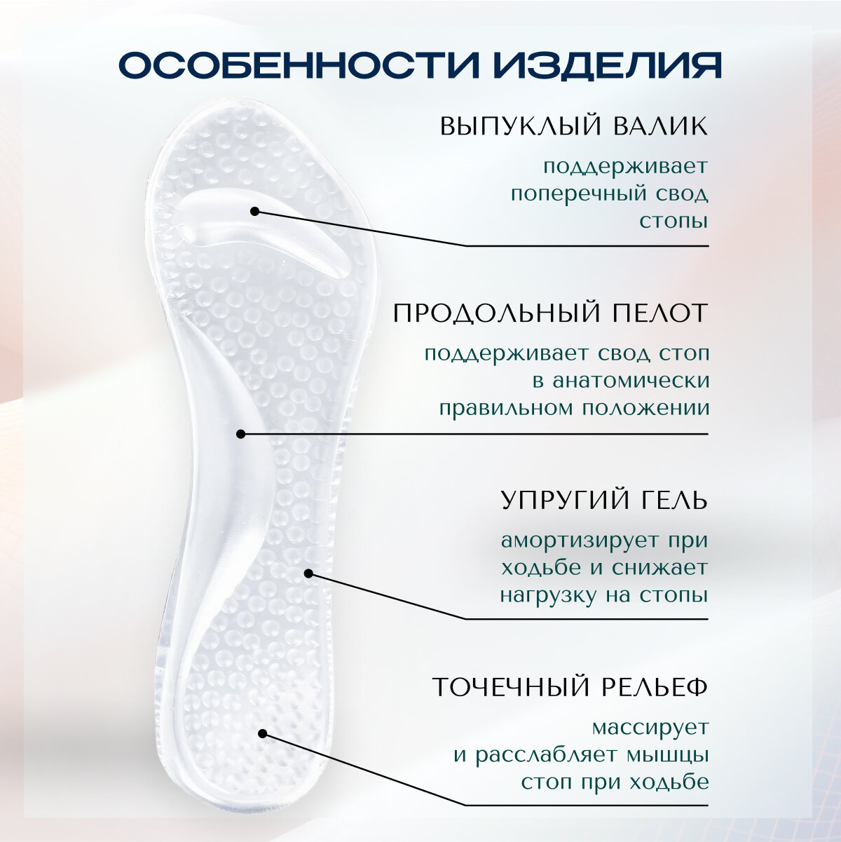Изображение Ортопедические полустельки MyBalnce гелевые для открытой обуви при плоскостопии, прозрачные, разгружающие, 2 шт, универсальный размер