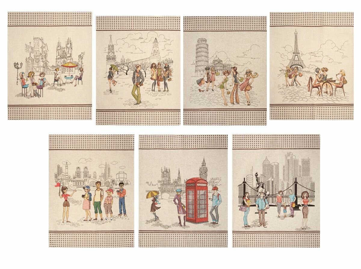 Комплект полотенец лен/хлопок из 7 шт. 46х60 см. Неделька "Сити" Оршанский