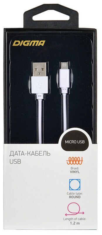 Кабель Digma USB (m)-micro USB (m) 1.2м (microusb-1.2m-wh) - фото №8