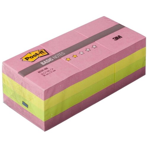 Стикеры Post-it Basic 653R-BN,38х51, неон. радуга, набор 12 бл. по 10 комплект 62 штук стикеры post it basic 654r bp розов 76х76 мм 100 л