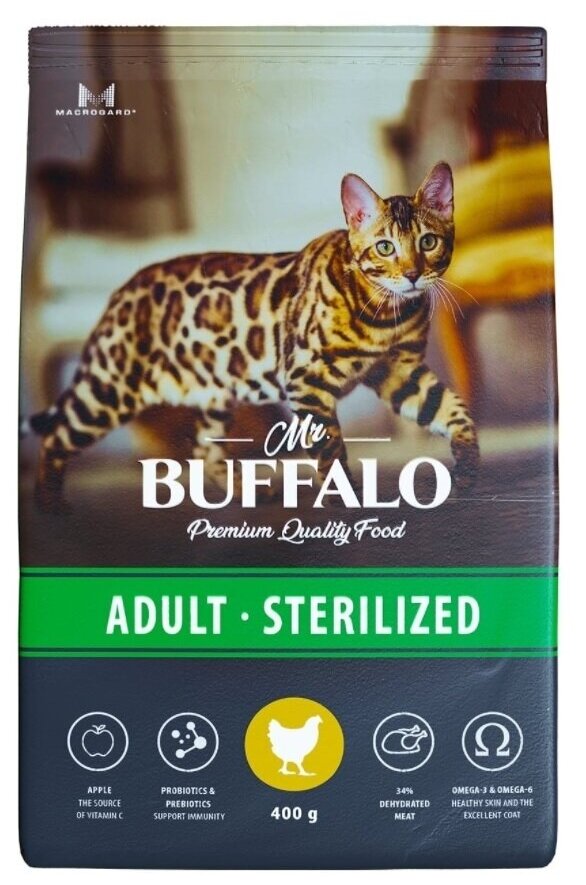 Сухой корм для стерилизованных кошек Mr.Buffalo Sterilized, с курицей, 400 г - фотография № 2