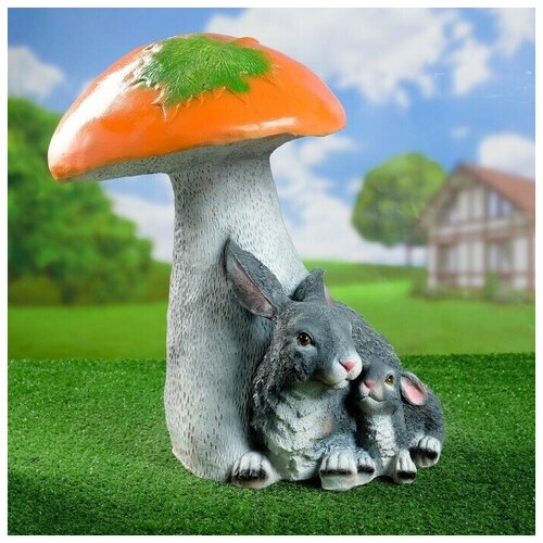 Садовая фигура 'Гриб подосиновик с зайцами лежачими' 45х34см