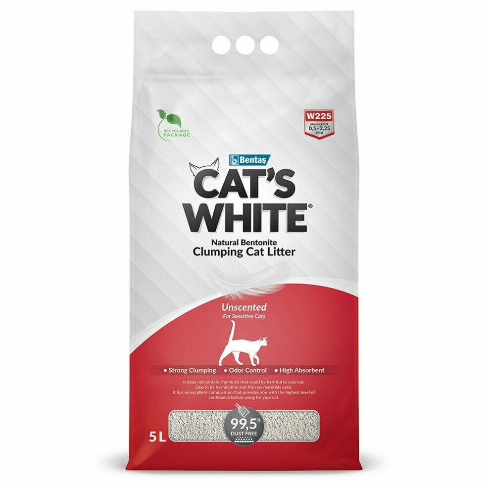 Cats White Natural Наполнитель комкующийся без ароматизатора 5л