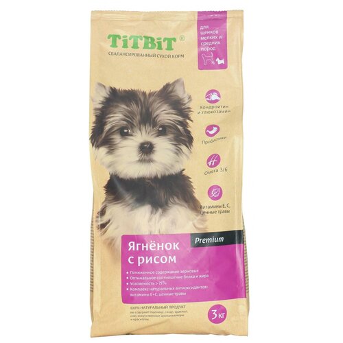 TIT BIT для щенков маленьких и средних пород с ягненком и рисом (3 кг)