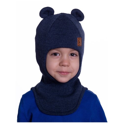 фото Шапка-шлем демисезонный для мальчика "мишка" вязаный гроза, размер 47 (на голову 45-48 см) foxo