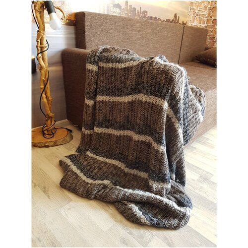 Плед из шерсти альпака/ Серый плед 180х130 см