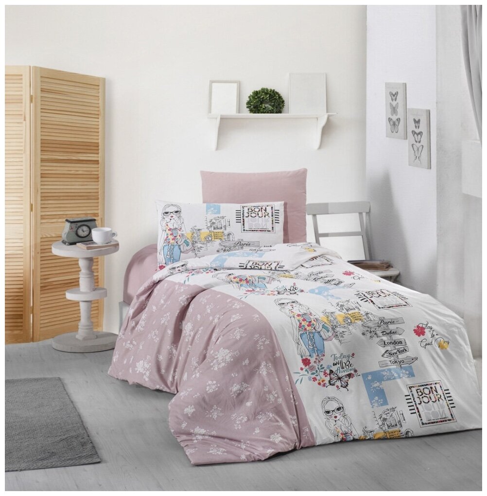 Постельное белье из ранфорса Belinda Karven (кремовый-розовый) 15 спальный (наволочки 50х70 и 70х70)