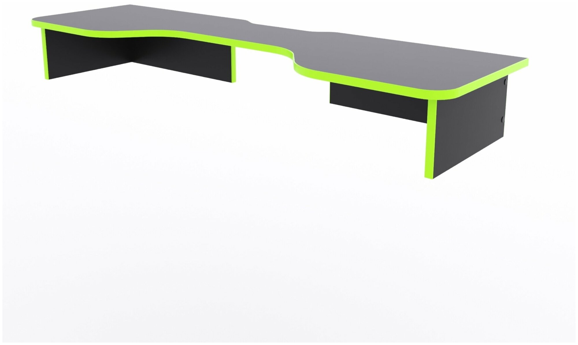 Полка для монитора 140 см для компьютерного стола, чёрная с зелёной кромкой