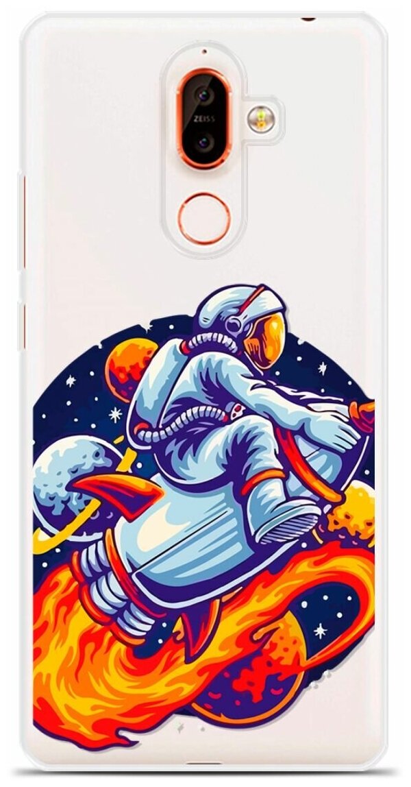 Силиконовый чехол на Nokia 7 Plus Астронавт на ракете / для Нокиа 7 Плюс