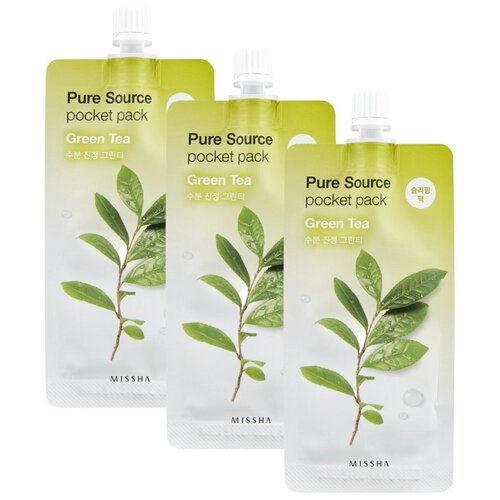 Регулярная маска Missha Pure Source Pocket Pack - Green Tea, 3 шт ночная маска для лица с экстрактом зеленого чая pure source pocket pack green tea 10мл