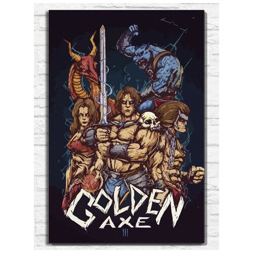 картина по номерам набор для раскрашивания на холсте игра golden axe 9906 в 30x40 Картина по номерам на холсте игра Golden Axe (Sega, Сега, 16 bit, 16 бит, ретро приставка) - 9906 В 60x40