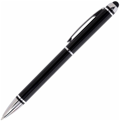 Ручка-стилус SONNEN для смартфонов/ планшетов, синяя, корпус черный, серебристые детали, линия письма 1 мм, 141589