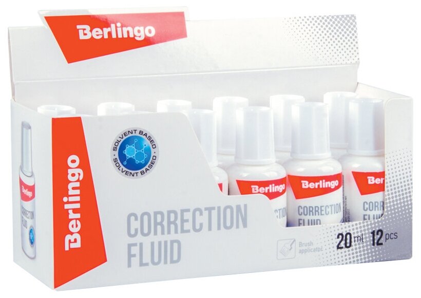 Корректирующая жидкость 12 шт*20 мл на химической основе, с кистью Berlingo,1 коробка