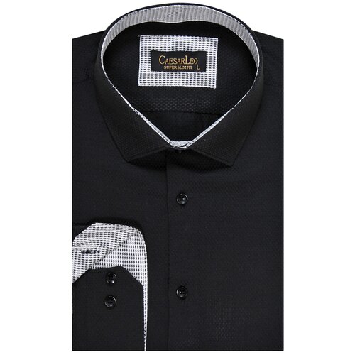 фото Рубашка мужская длинный рукав caesarleo super slim fit черный жаккард (xxl)